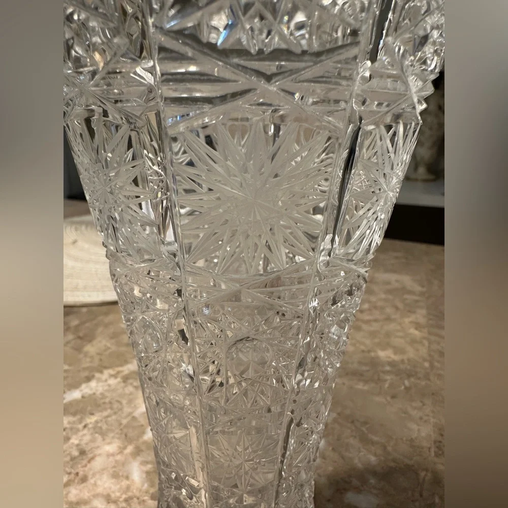 8 Crystal Vase Bohemian Czech Hand Cut Queen Lace 24% Lead